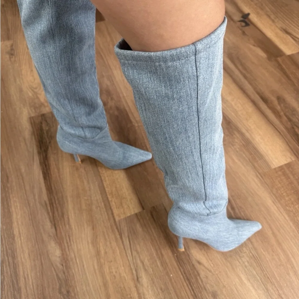 RAYE Light Blue Over the Knee Boots - Picture 2 of 4